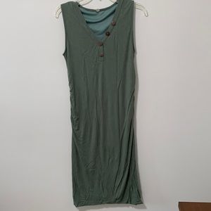 PinkBlush Sage Green Ribbed Button Front Ruched Fitted Maternity Dress